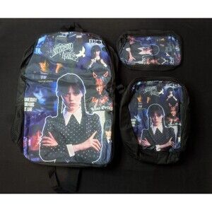 Wednesday Nevermore Academy 3 Piece Set Backpack, Lunch Bag, and Pencil Bag